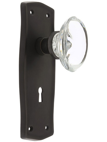 Prairie Plate with Oval Clear Crystal Knob with Keyhole in Oil Rubbed Bronze.